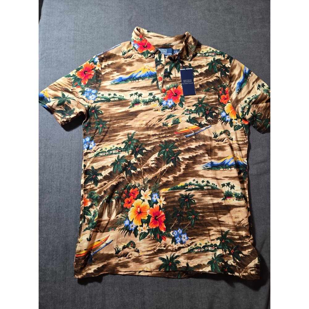 NWT Polo Ralph Lauren Shirt Mens Small Hawaiian Linen Blend Johnny Collar Resort